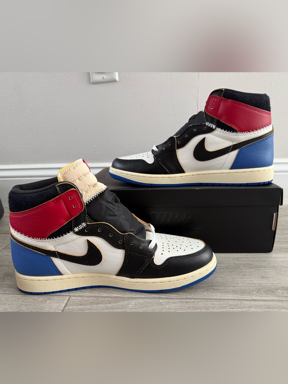 Fragment Union LA Air Jordan 1 Retro High Varsity Red IO7847-002 Black Royal 12 - Picture 2 of 12